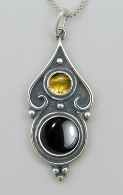 Sterling Silver Romantic Necklace in Hematite And Citrine